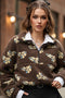 Floral Fleece Zip-Up Front Pocket Hoodie