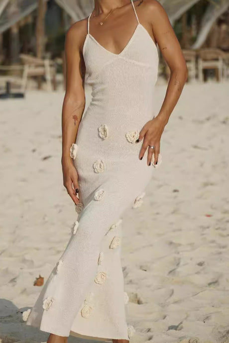 Floral Jacquard Tie-back Knit Cami Dress