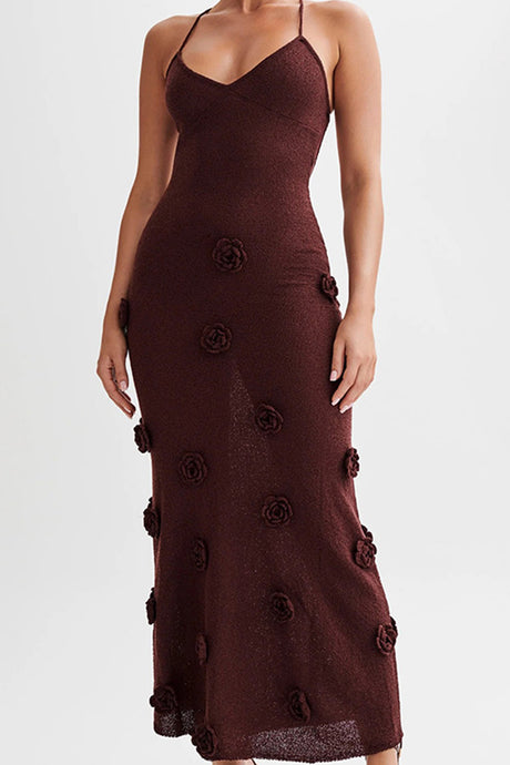 Floral Jacquard Tie-back Knit Cami Dress