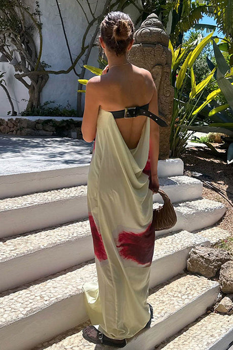 Arolora Floral Print Backless Maxi Dress