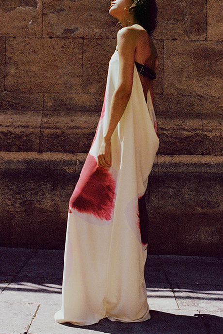 Arolora Floral Print Backless Maxi Dress