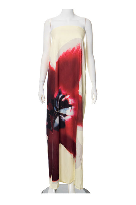 Arolora Floral Print Backless Maxi Dress
