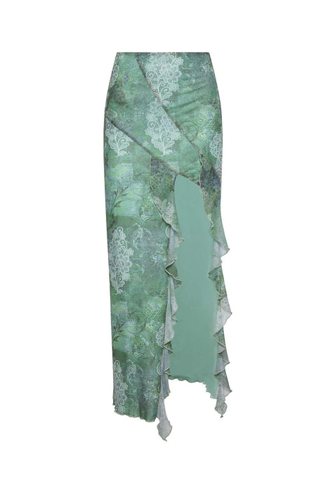 Floral Print Cami Vest Ruffle Midi Skirt Suits