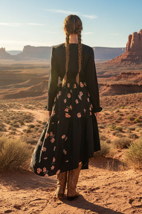 Floral Print Irregular Hem Retro Midi Dress