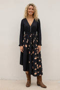 Floral Print Irregular Hem Retro Midi Dress