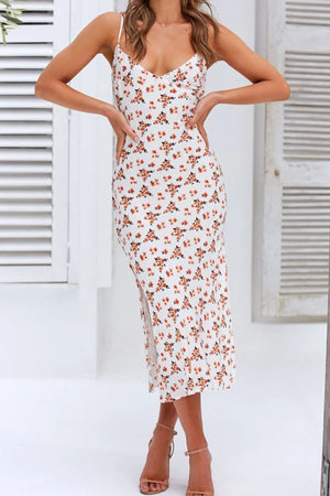 Arolora Floral Print Low Cut Slit Cami Dress