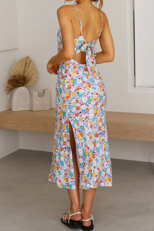 Arolora Floral Print Low Cut Slit Cami Dress