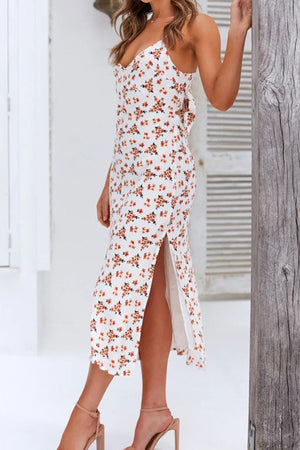 Arolora Floral Print Low Cut Slit Cami Dress