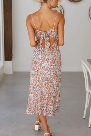 Arolora Floral Print Low Cut Slit Cami Dress