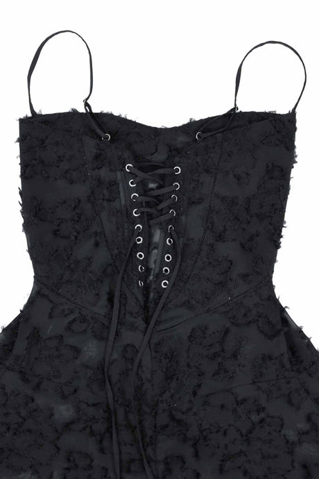 Floral Jacquard Tassel Lace Up Maxi Dress