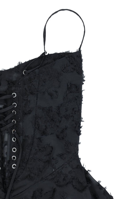 Floral Jacquard Tassel Lace Up Maxi Dress