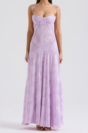Floral Jacquard Tassel Lace Up Maxi Dress