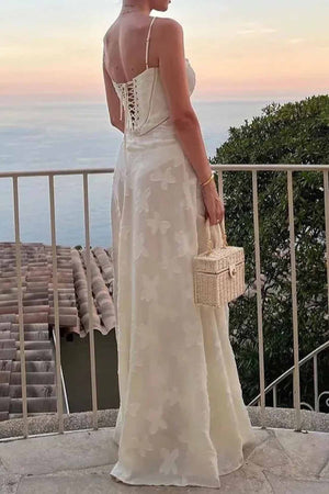 Floral Jacquard Tassel Lace Up Maxi Dress