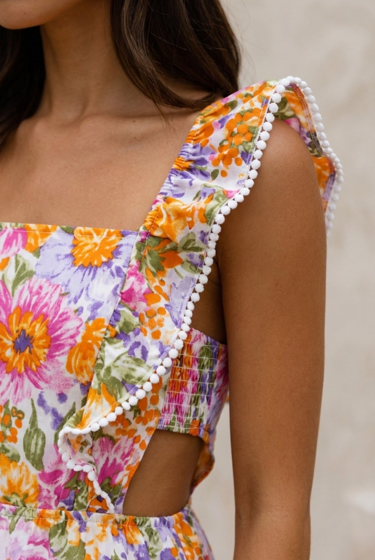Floral Ruffle Back Tie Mini Dress