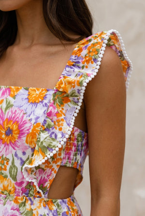 Floral Ruffle Back Tie Mini Dress