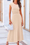 Solid Color Cap Sleeve Ruched Midi Skirt Set