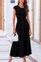 Solid Color Cap Sleeve Ruched Midi Skirt Set