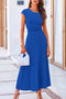 Solid Color Cap Sleeve Ruched Midi Skirt Set
