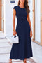 Solid Color Cap Sleeve Ruched Midi Skirt Set