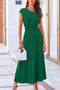 Solid Color Cap Sleeve Ruched Midi Skirt Set
