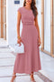 Solid Color Cap Sleeve Ruched Midi Skirt Set