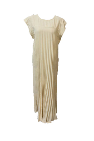 Crew Neck Cap Sleeve Pleated Dress