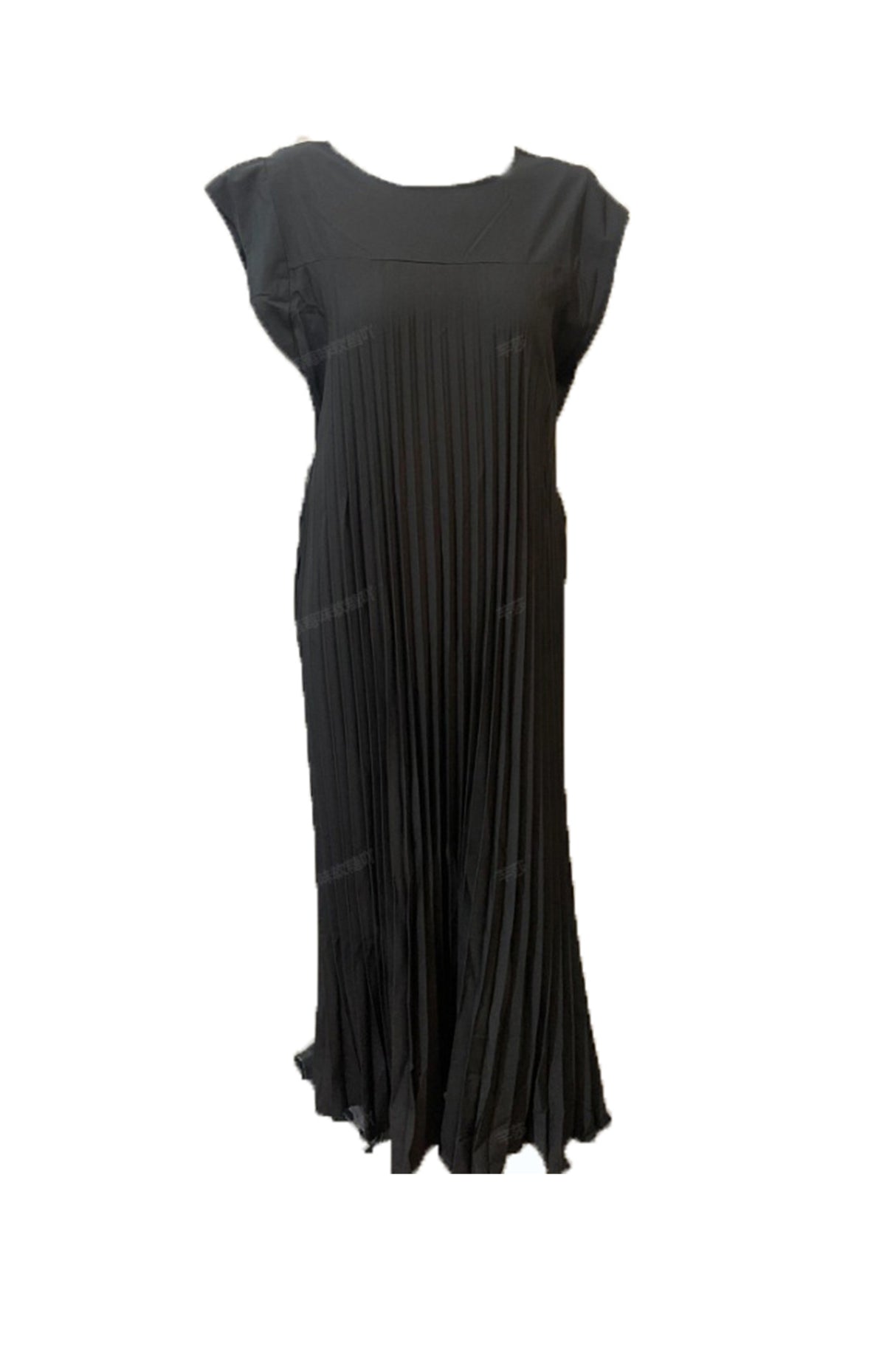 Crew Neck Cap Sleeve Pleated Dress