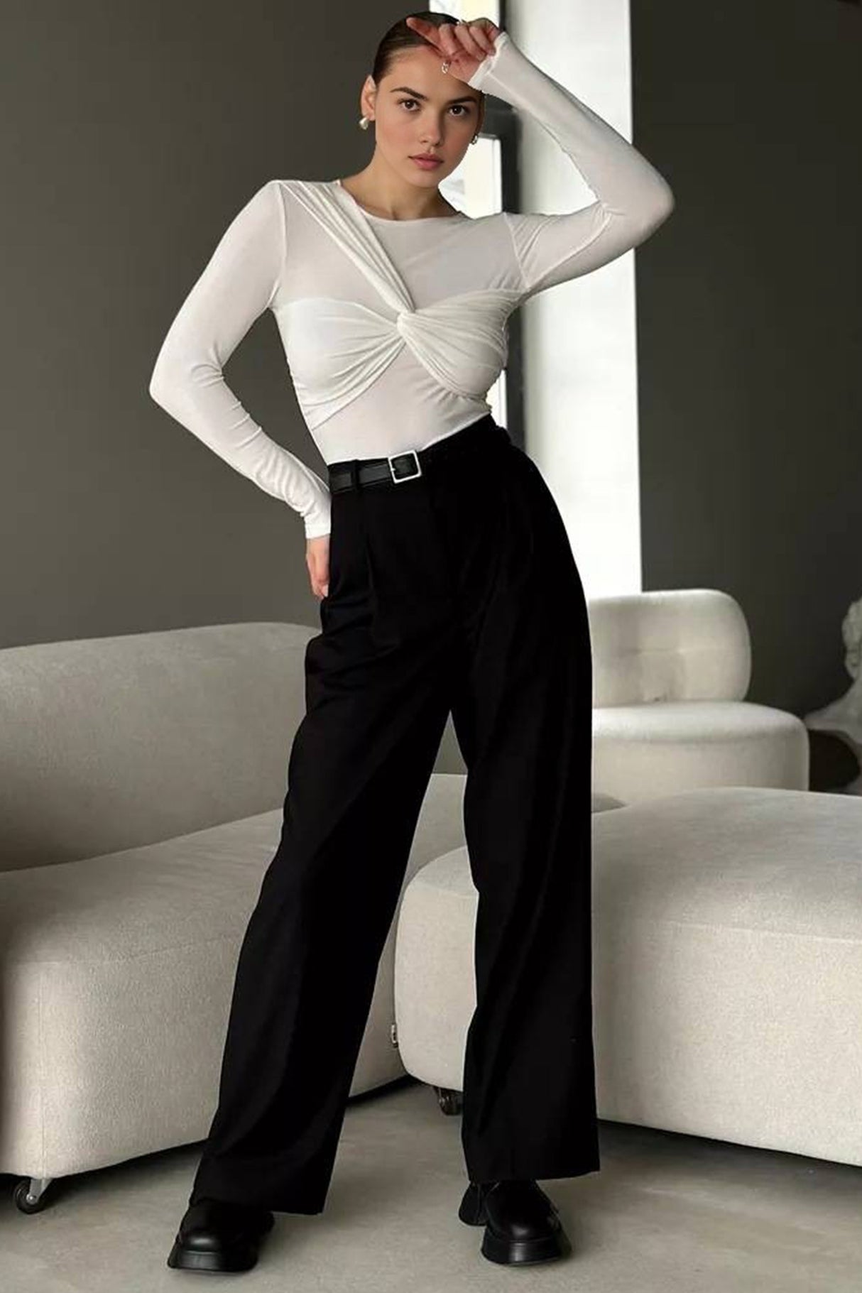 Front Twisted Long Sleeve Modal Top