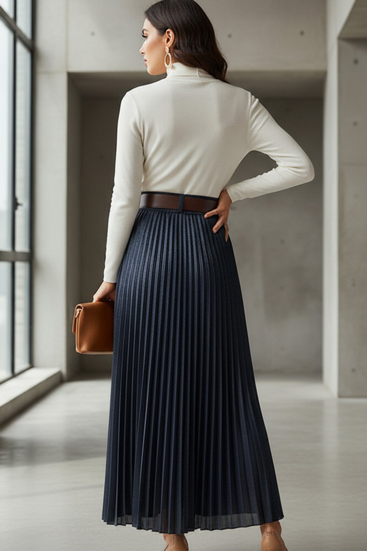 Glitter Pleated Midi Skirt