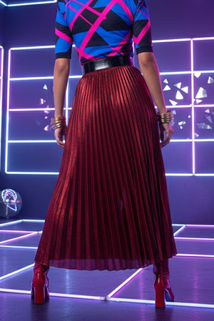 Glitter Pleated Midi Skirt