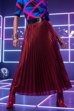 Glitter Pleated Midi Skirt