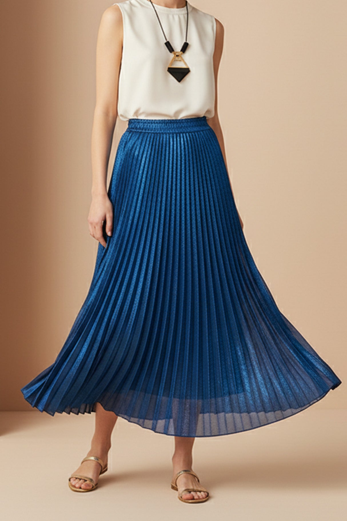 Glitter Pleated Midi Skirt