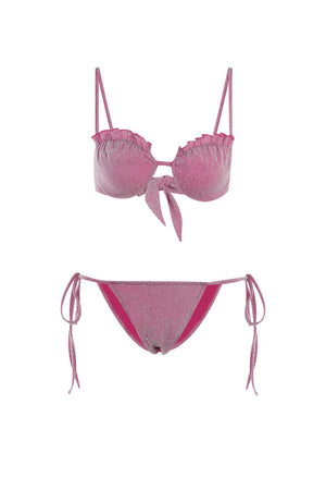 Glitter Solid Color Tie-Up Bikini Suits