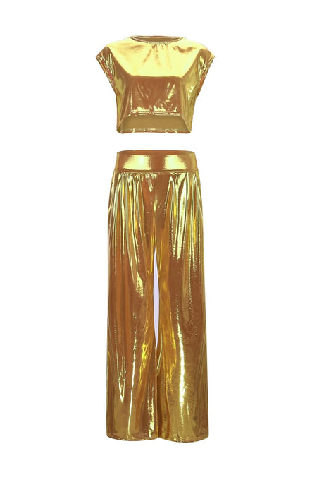 Arolora Glossy Vest Wide Leg Pants Set