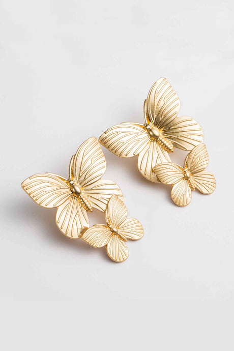 Gold Double Butterfly Stud Earrings