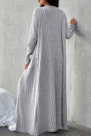 Grey Ribbed Knit Cardigan Three-piece Set