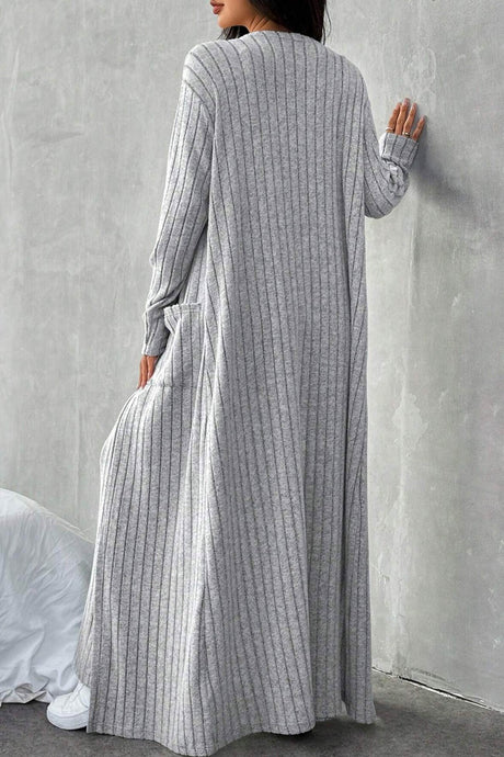 Grey Ribbed Knit Cardigan Three-piece Set
