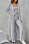 Grey Ribbed Knit Cardigan Three-piece Set