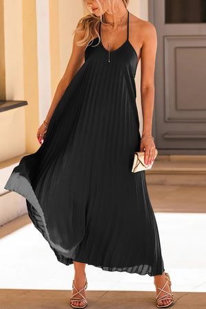 Halter Neck Pleated A-line Dress