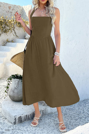 Arolora Halter Square Neck High Waist Midi Dress