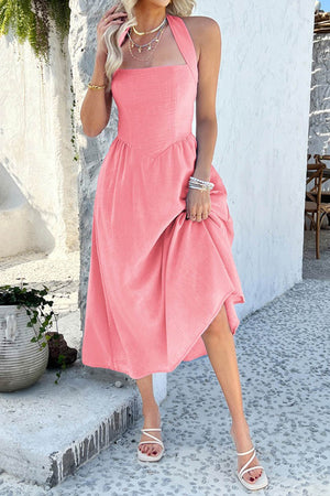 Arolora Halter Square Neck High Waist Midi Dress