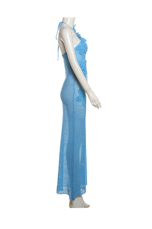 Arolora halter-woven-floral-hollow-out-knit-dress