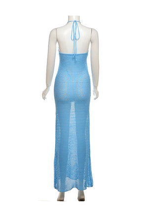Arolora halter-woven-floral-hollow-out-knit-dress