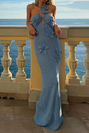 Arolora halter-woven-floral-hollow-out-knit-dress