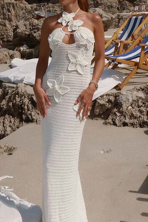 Arolora halter-woven-floral-hollow-out-knit-dress