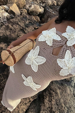 Arolora halter-woven-floral-hollow-out-knit-dress
