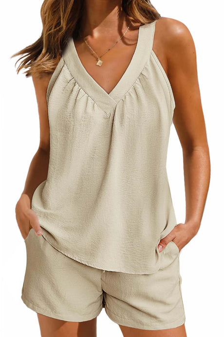 Halter V Neck Tank Tops Shorts Two-piece Set