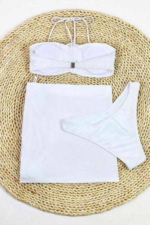 Halterneck 3D Floral Three-Piece Bikini Suits
