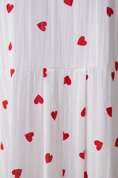 Heart Print Puff Sleeve Single-breasted Cotton Dress