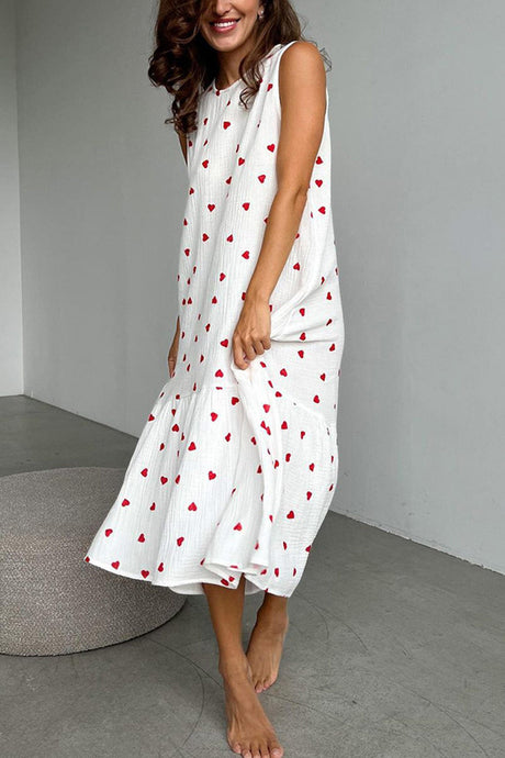 Arolora heart-print-ruched-hem-cotton-tank-dress